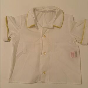 Kids White Short-Sleeve Button-Down Shirt with Yellow Piping